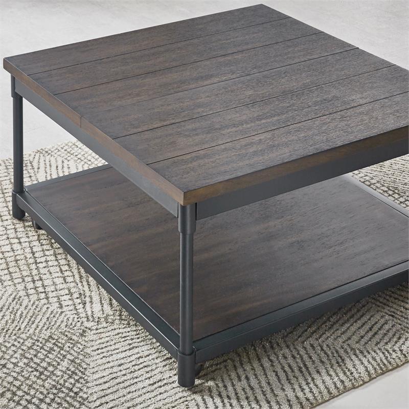 Bowery Hill Smokey Oak and Black Metal Lift-Top Square Cocktail Table