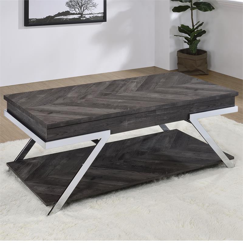 Bowery Hill Dark Gray Lift-Top Wood and Laminate Cocktail Table