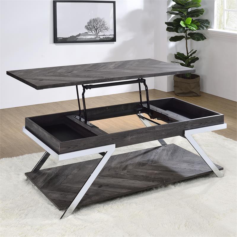 Bowery Hill Dark Gray Lift-Top Wood and Laminate Cocktail Table