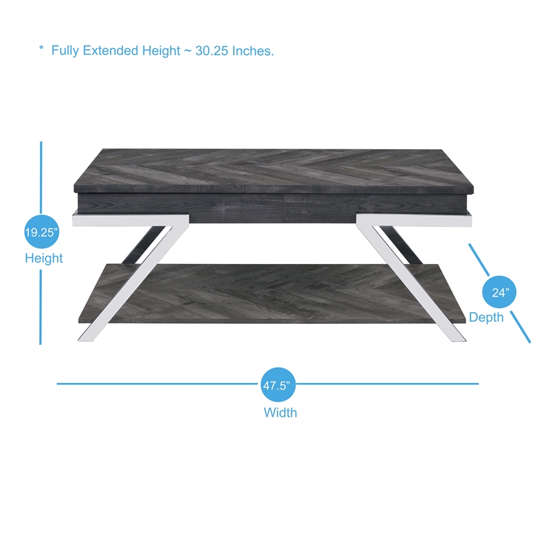 Bowery Hill Dark Gray Lift-Top Wood and Laminate Cocktail Table