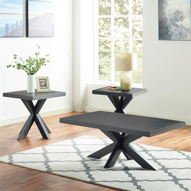 Bowery Hill Ebony Finish Wood Pedestal Cocktail Table