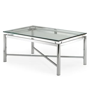 Bowery Hill Chrome Metal and Glass Cocktail Table