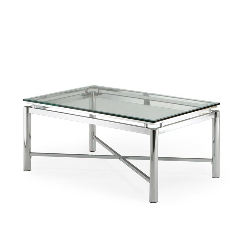 Bowery Hill Chrome Metal and Glass Cocktail Table