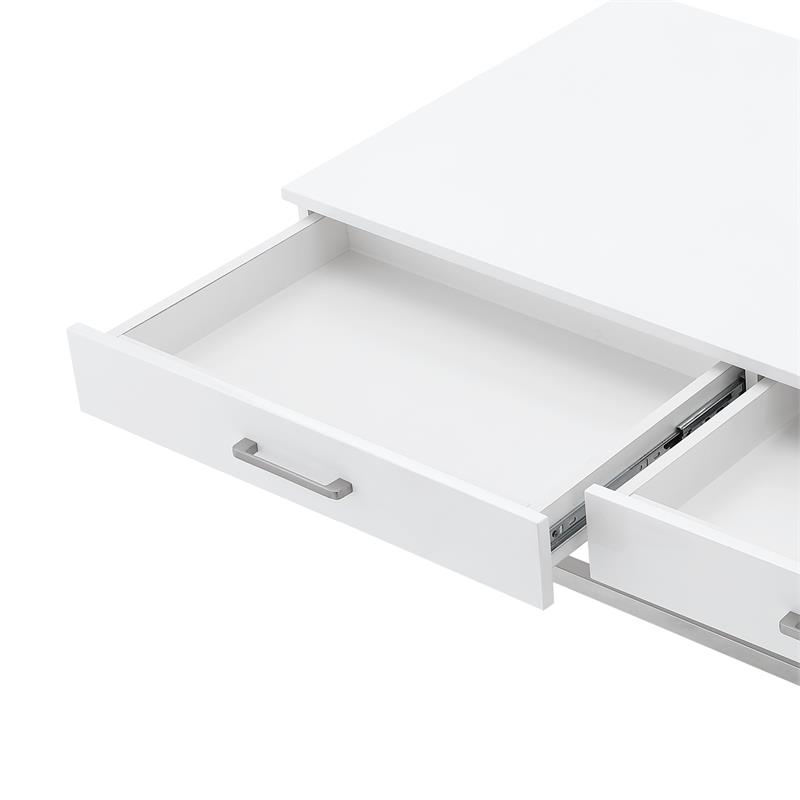 Bowery Hill 2-Drawer Metal Coffee Table with Acrylic Legs in White and Chrome