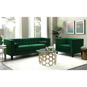 Bowery Hill Round Glass Top Coffee Table in Gold