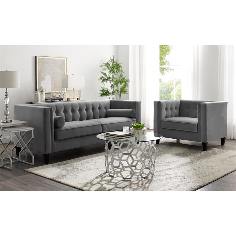 Bowery Hill Round Glass Top Coffee Table in Silver
