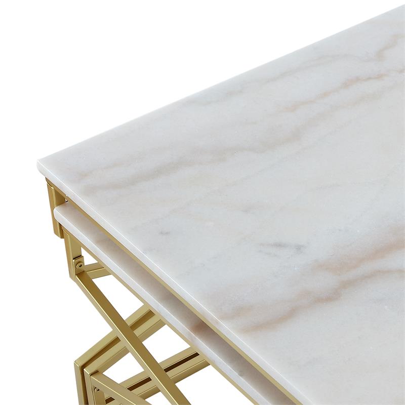 Bowery Hill Square Marble Top Nesting Coffee Table in Gold
