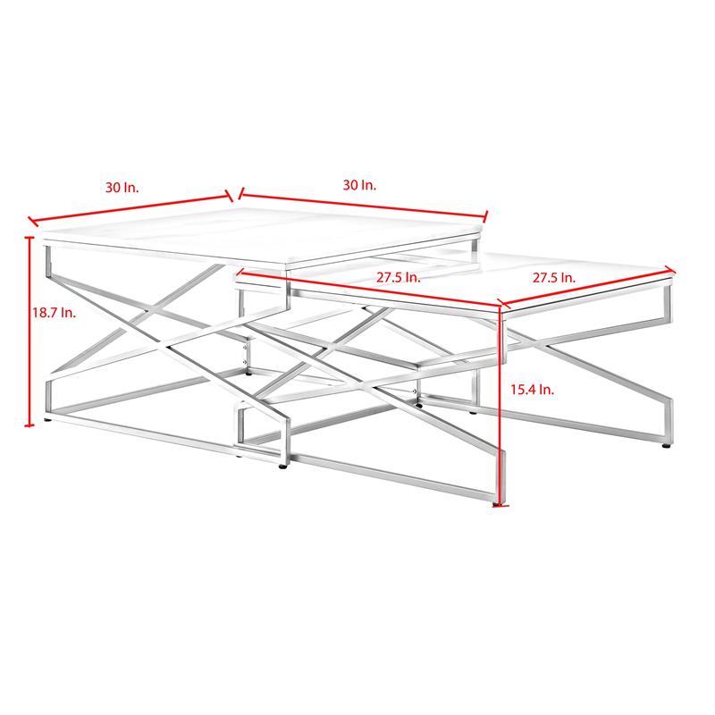 Bowery Hill Square Marble Top Nesting Coffee Table in Gold