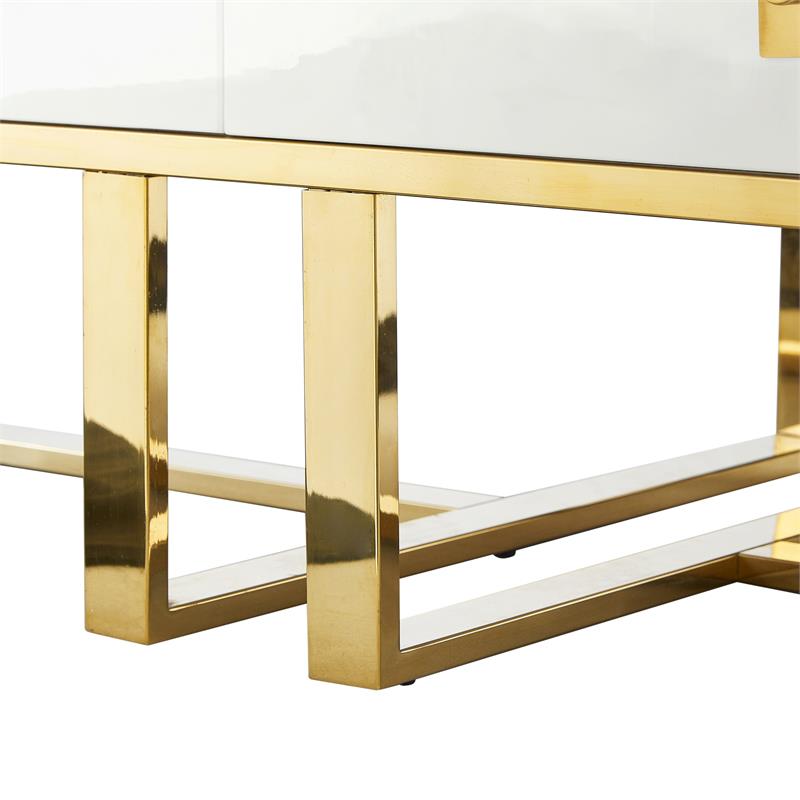 Bowery Hill 2-Drawers Stainless Steel Base Coffee Table in White and Gold