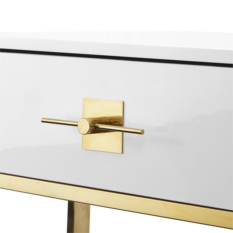 Bowery Hill 2-Drawers Stainless Steel Base Coffee Table in White and Gold