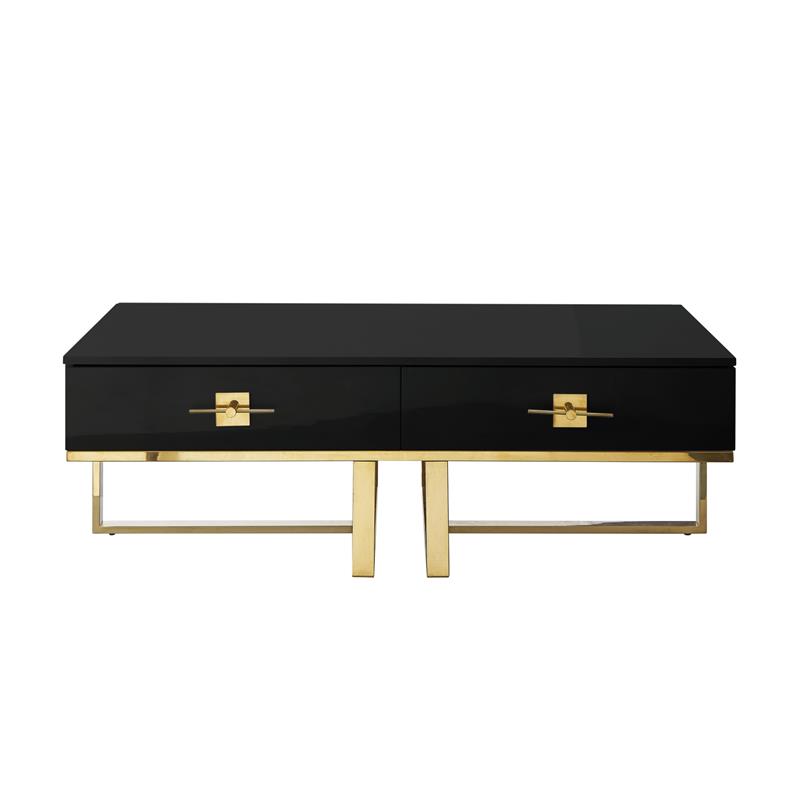 Bowery Hill 2-Drawers Stainless Steel Base Coffee Table in Black and Gold