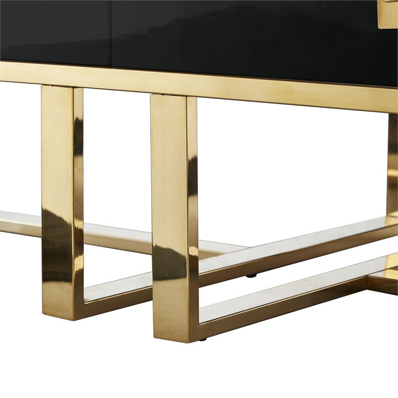 Bowery Hill 2-Drawers Stainless Steel Base Coffee Table in Black and Gold