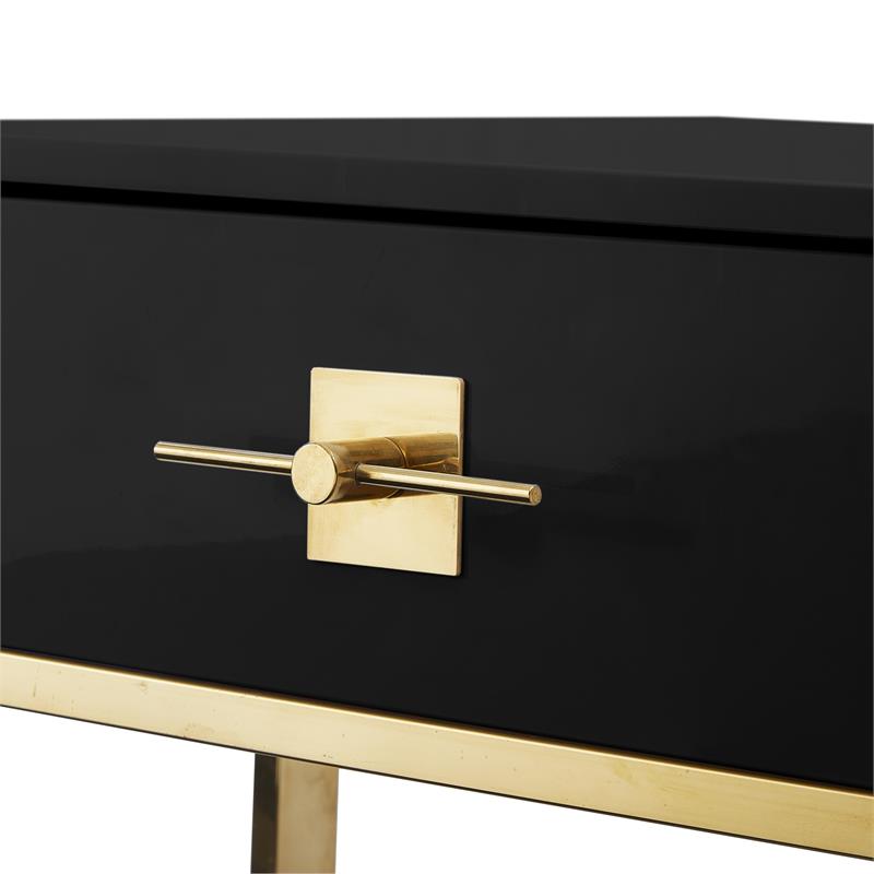 Bowery Hill 2-Drawers Stainless Steel Base Coffee Table in Black and Gold