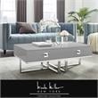 Bowery Hill 2-Drawers Stainless Steel Base Coffee Table in Light Gray and Chrome