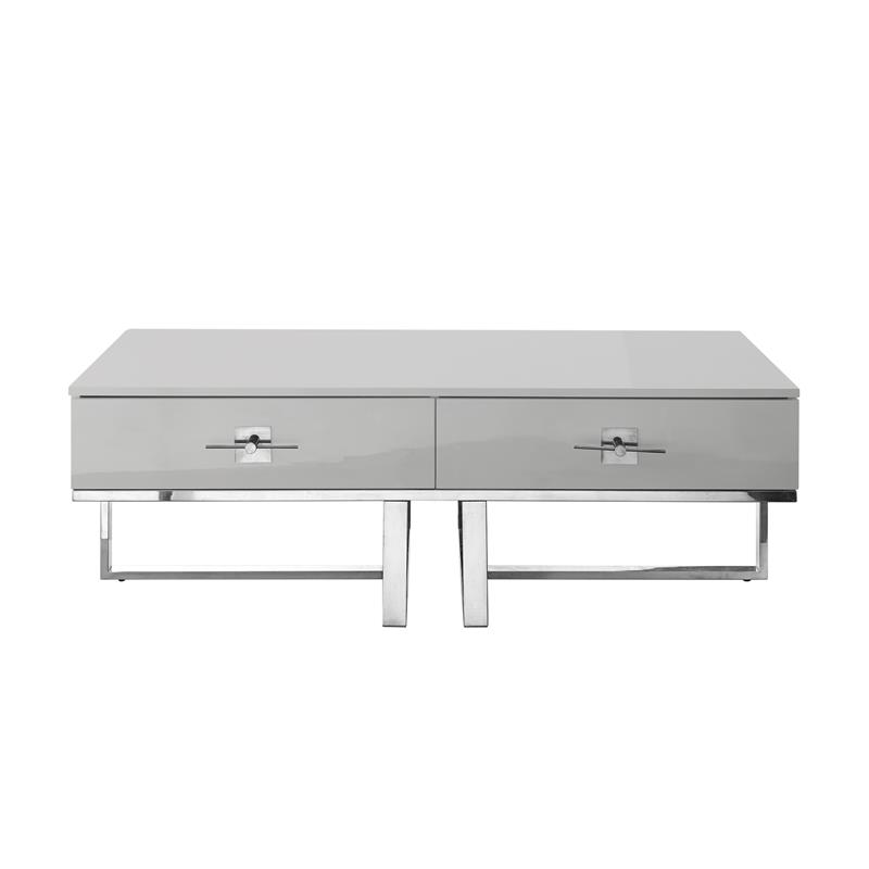 Bowery Hill 2-Drawers Stainless Steel Base Coffee Table in Light Gray and Chrome