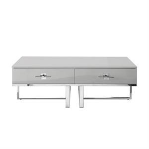 Bowery Hill 2-Drawers Stainless Steel Base Coffee Table in Light Gray and Chrome