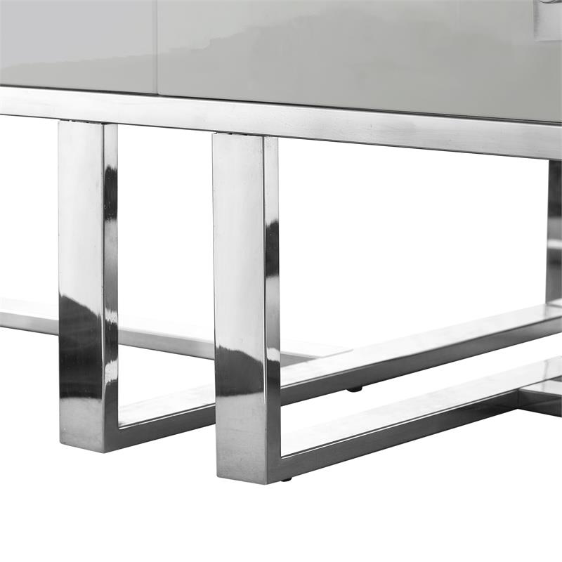 Bowery Hill 2-Drawers Stainless Steel Base Coffee Table in Light Gray and Chrome