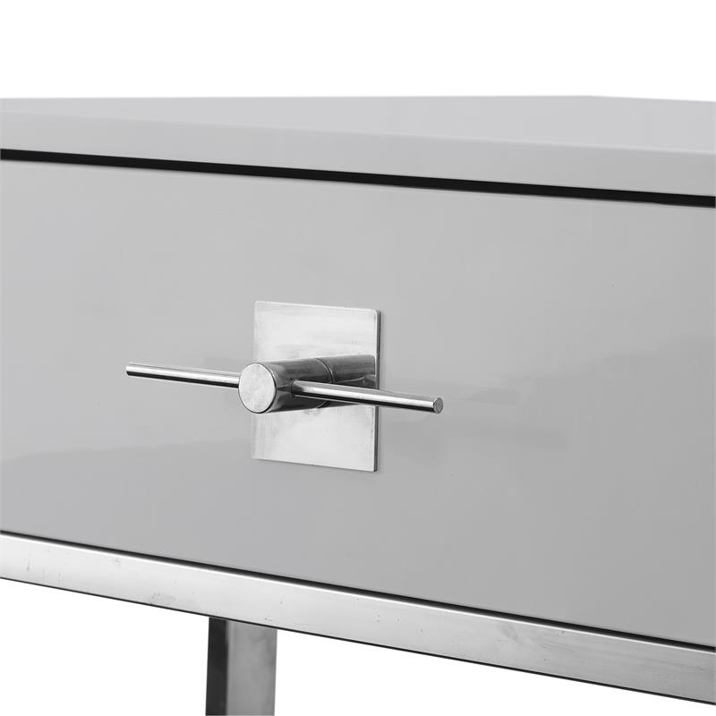 Bowery Hill 2-Drawers Stainless Steel Base Coffee Table in Light Gray and Chrome