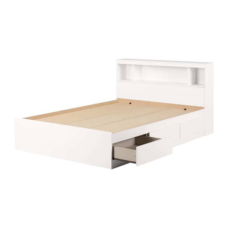 Bowery Hill Modern Laminated Particleboard Wood Full Storage Bed in Pure White