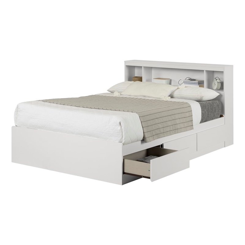 Bowery Hill Modern Laminated Particleboard Wood Full Storage Bed in Pure White