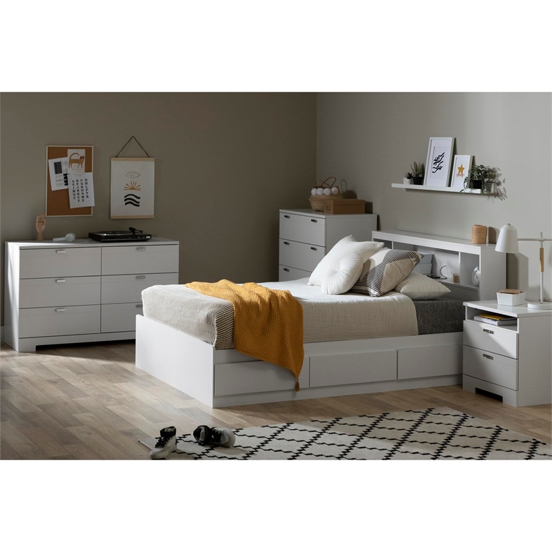 Bowery Hill Modern Laminated Particleboard Wood Full Storage Bed in Pure White