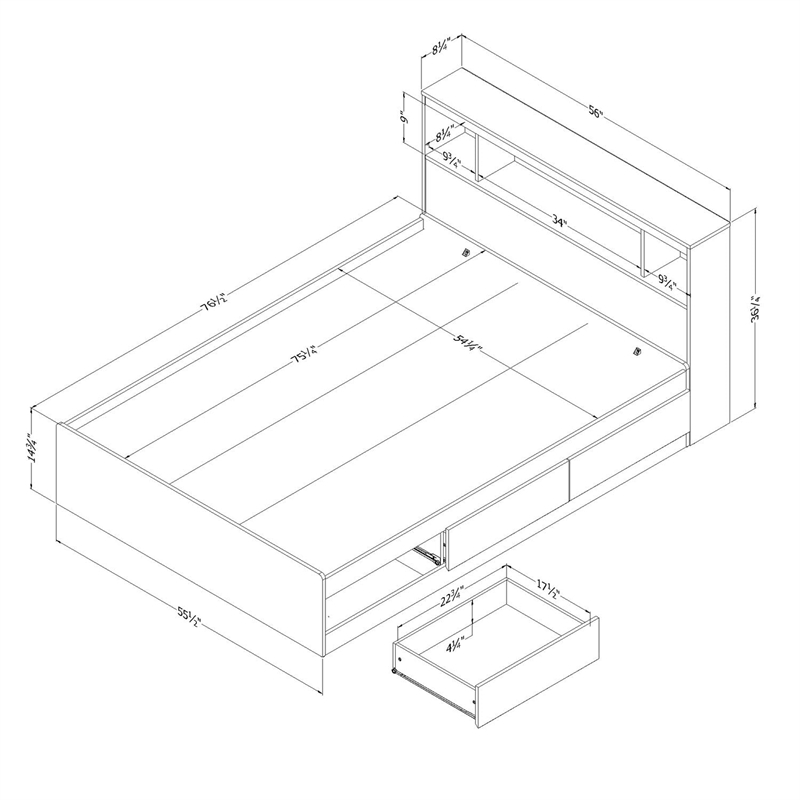 Bowery Hill Modern Laminated Particleboard Wood Full Storage Bed in Pure White