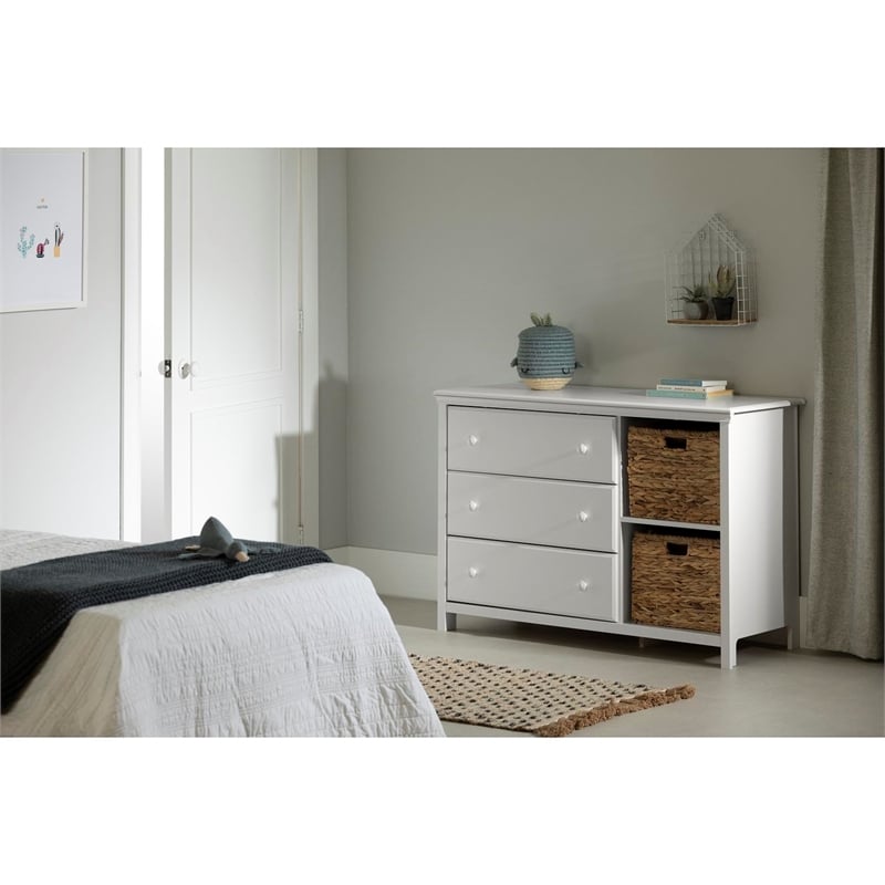 Bowery Hill 3-Drawer Transitional Wood Dresser with Basket in White