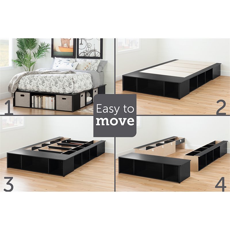 Bowery Hill Modern Wood King Storage Platform Bed in Black Oak/Taupe
