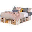 Bowery Hill Modern Wood/Rattan Full Storage Platform Bed in Winter Oak