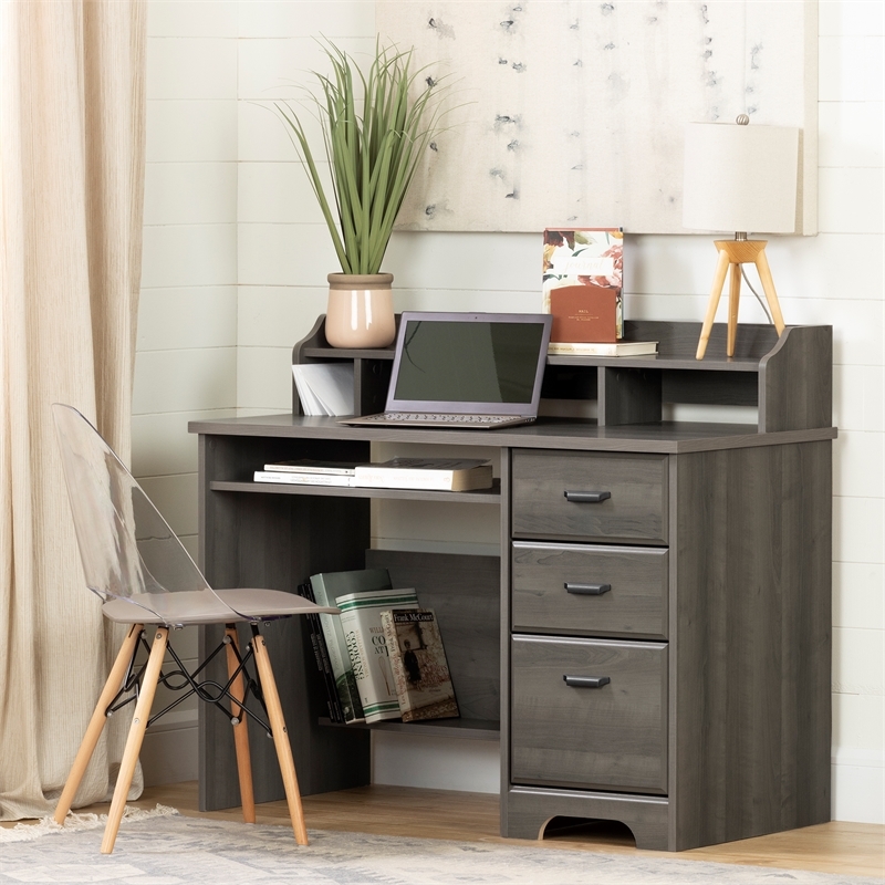 Bowery Hill Laminated Wood Computer Desk with Hutch in Gray Maple