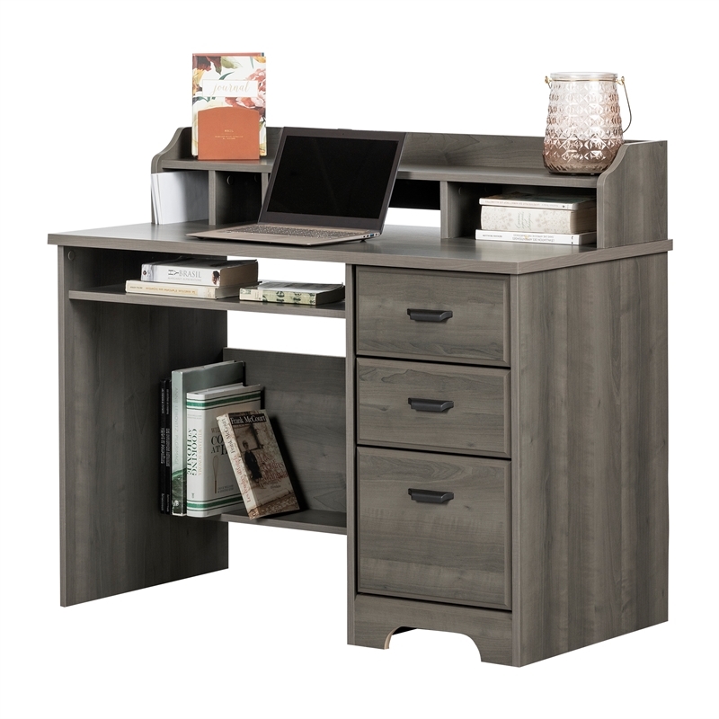 Bowery Hill Laminated Wood Computer Desk with Hutch in Gray Maple