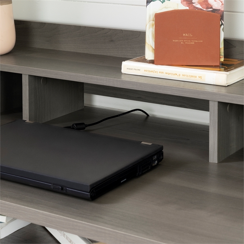 Bowery Hill Laminated Wood Computer Desk with Hutch in Gray Maple