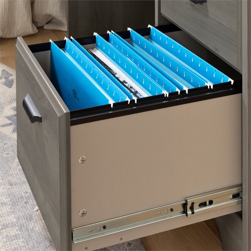 Bowery Hill Laminated Wood Computer Desk with Hutch in Gray Maple