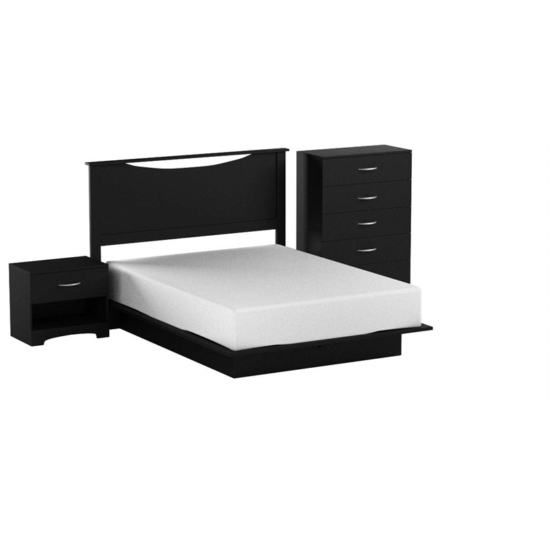 Bowery Hill Modern Wood 4 Piece Full Bedroom Set in Pure Black
