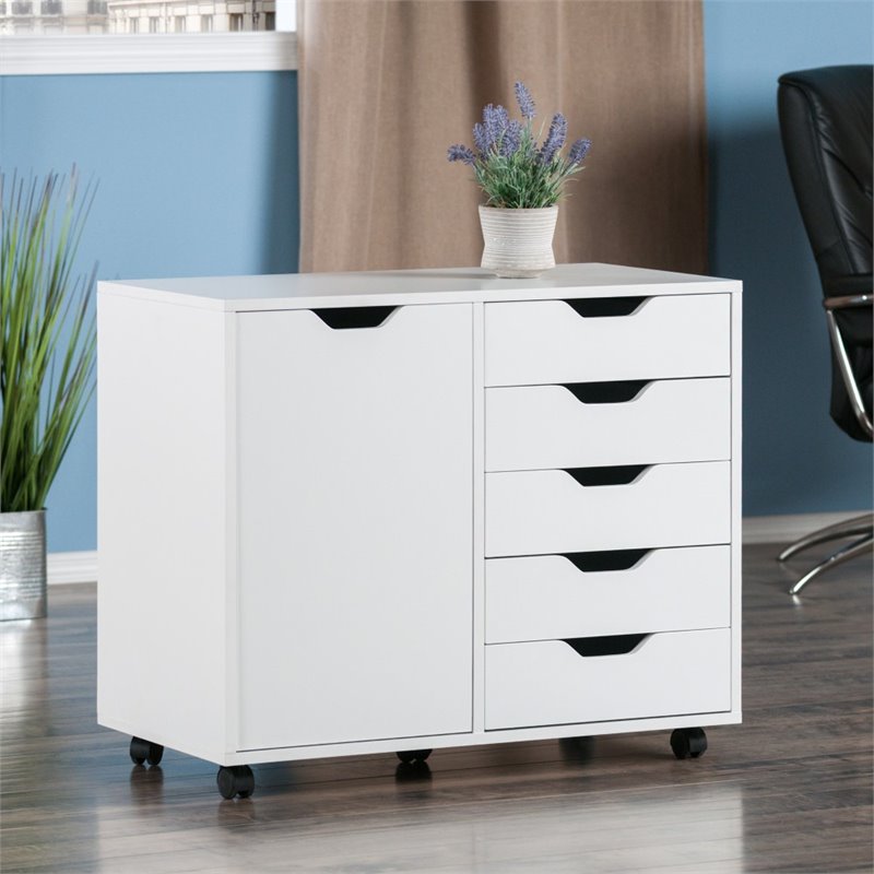 Bowery Hill 5-Drawer Wide Door Contemporary Wood Storage Cabinet in White