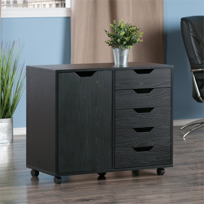 Bowery Hill 5-Drawer Wide Door Contemporary Wood Storage Cabinet in Black