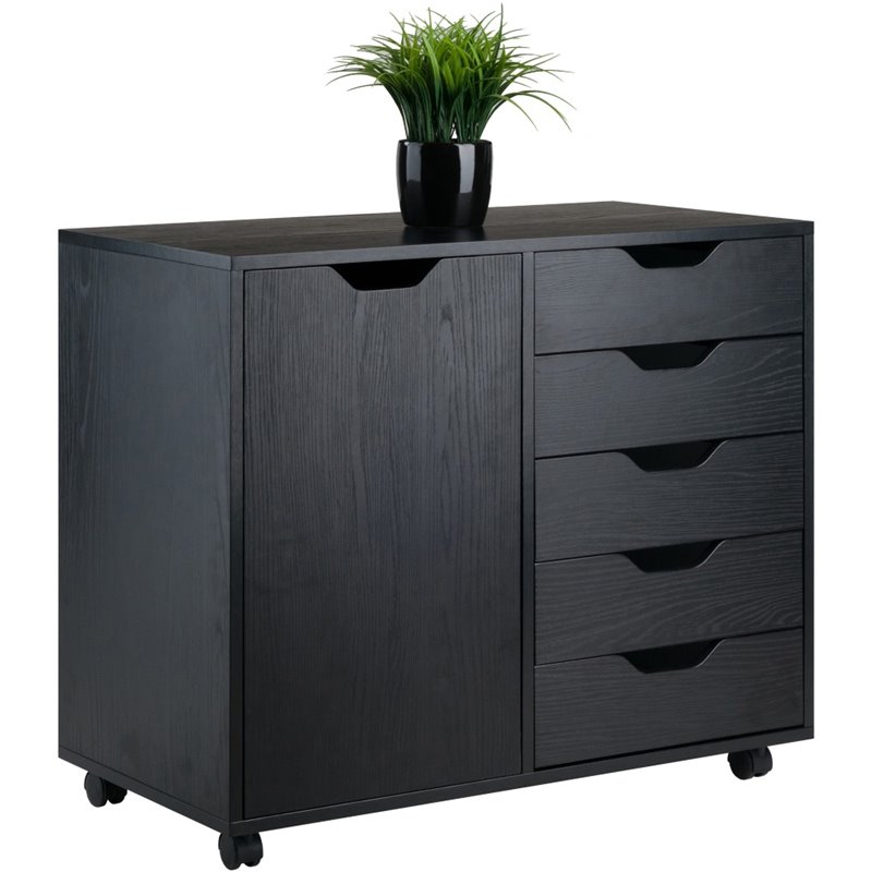 Bowery Hill 5-Drawer Wide Door Contemporary Wood Storage Cabinet in Black