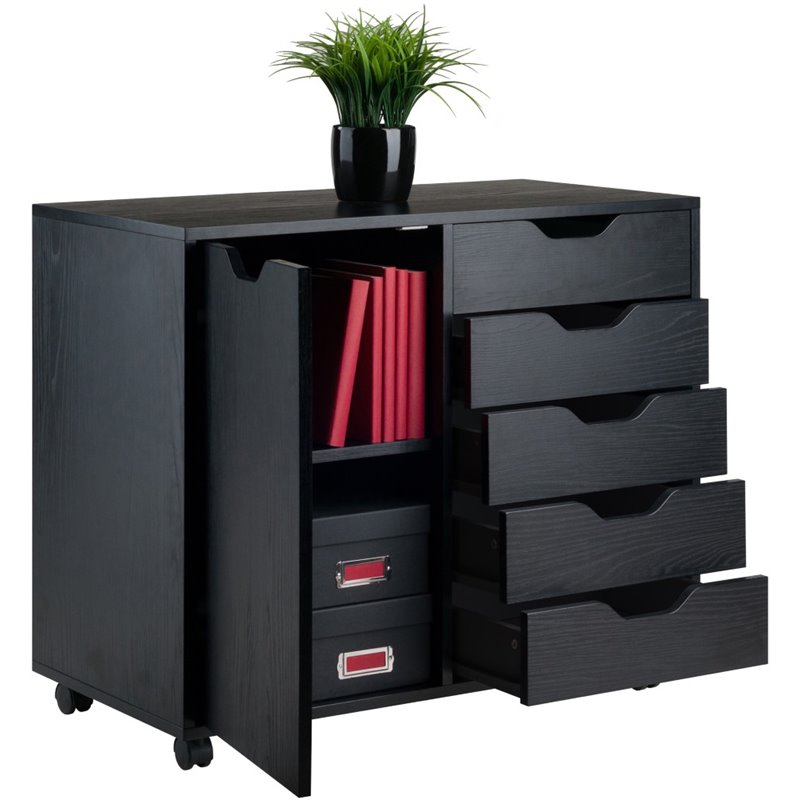 Bowery Hill 5-Drawer Wide Door Contemporary Wood Storage Cabinet in Black