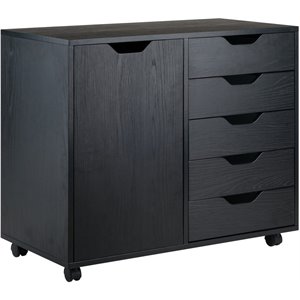 bowery hill 5 drawer transitional wide wooden door storage cabinet in black