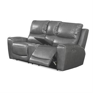 bowery hill grey leather power reclining console loveseat
