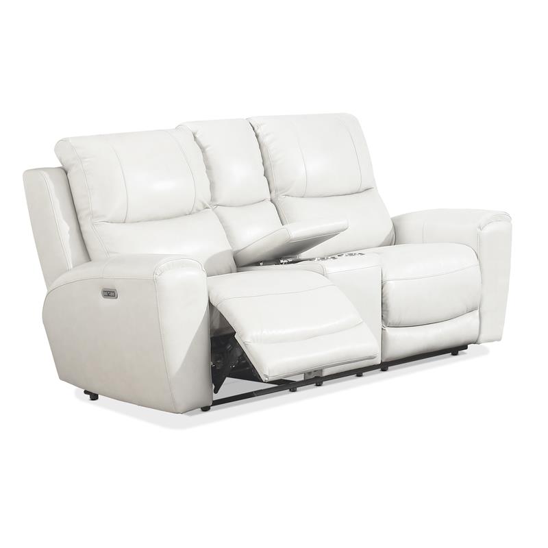 Bowery Hill Transitional Leather Power Reclining Console Loveseat in Ivory