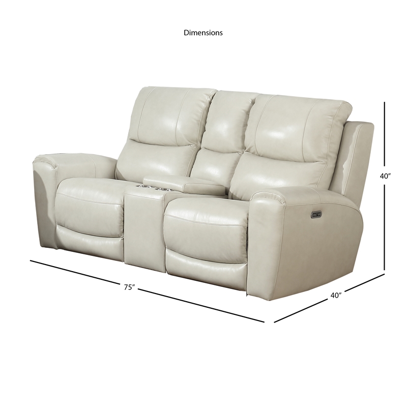 Bowery Hill Transitional Leather Power Reclining Console Loveseat in Ivory
