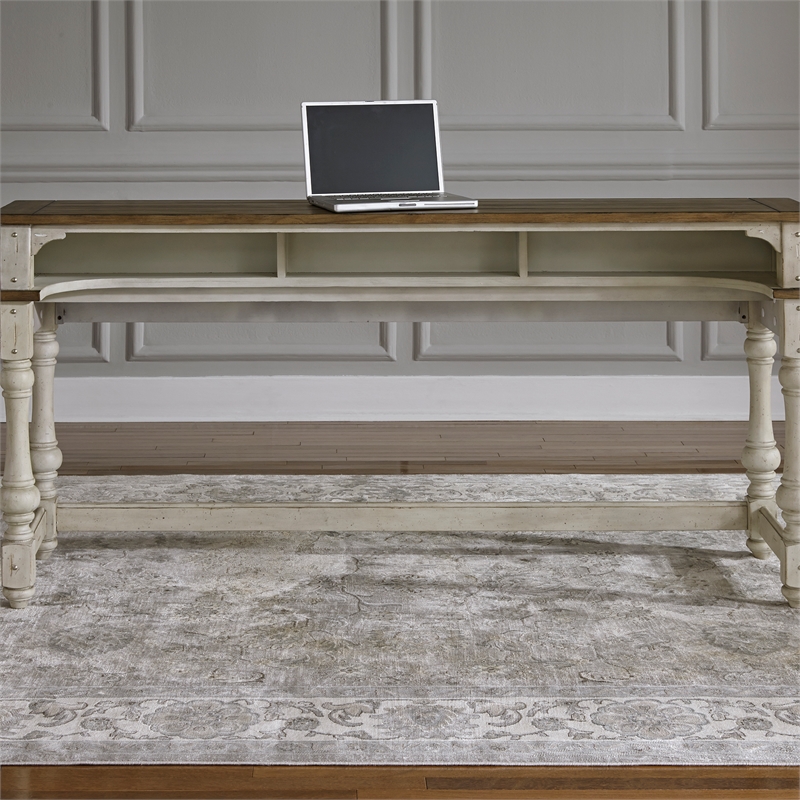 Bowery Hill 4 Piece Bar Table Set in Antique White (1-Console and 3-Stools)