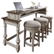 Bowery Hill 4 Piece Bar Table Set in Antique White (1-Console and 3-Stools)