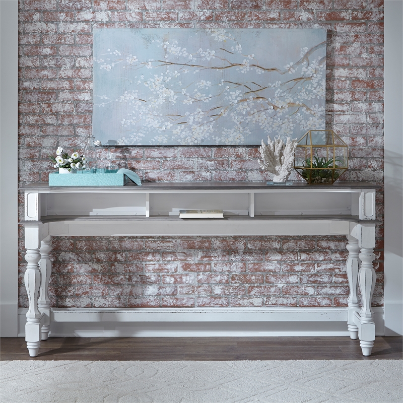 Bowery Hill 4 Piece Console Set in White and Gray (1-Console and 3-Stools)