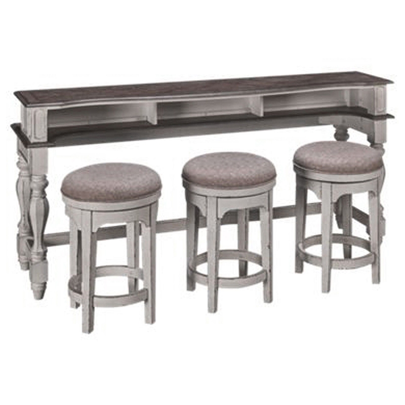 Bowery Hill 4 Piece Console Set in White and Gray (1-Console and 3-Stools)