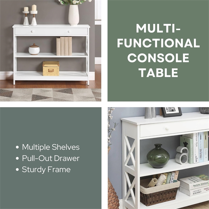 Bowery Hill Console Table with Drawer in White Wood Finish