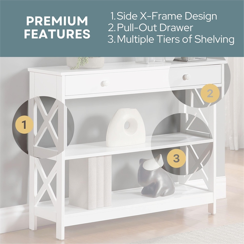 Bowery Hill Console Table with Drawer in White Wood Finish