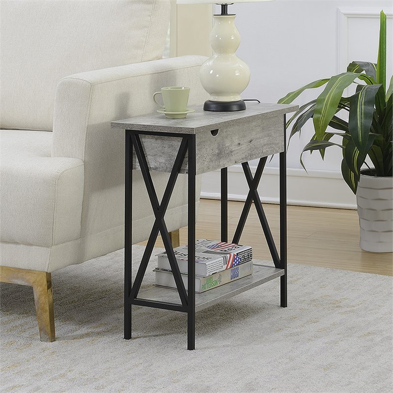 Bowery Hill Transitional Wood Electric Flip Top End Table in Gray