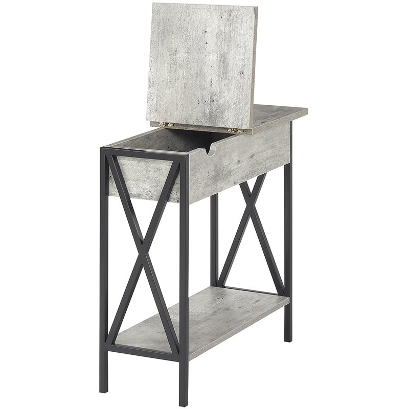 Bowery Hill Transitional Wood Electric Flip Top End Table in Gray